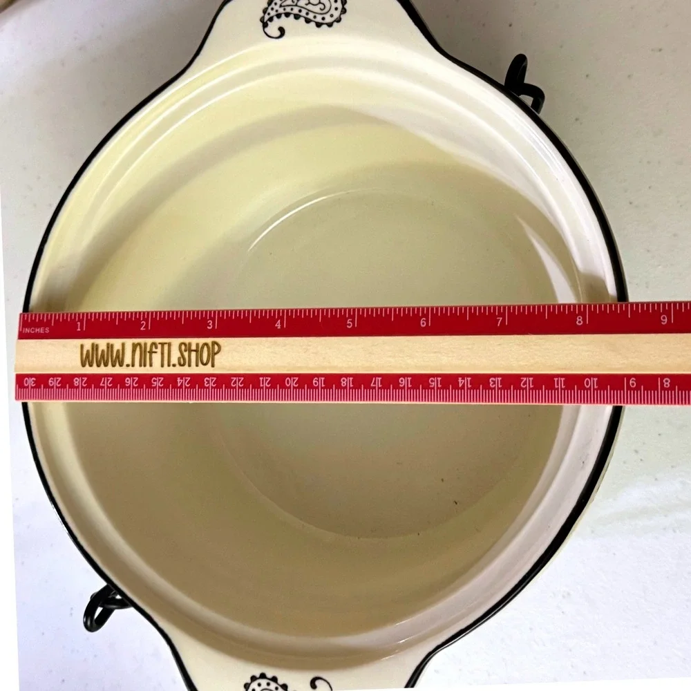Temp-tations by Tara Paisley Ceramic Casserole Set 2.5QT 1QT Cream Black 5pc‎